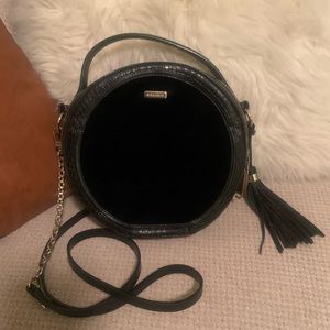 Leather Blue Suede Gold Chain Outside pocket. 3 creditcard slots keychain holder